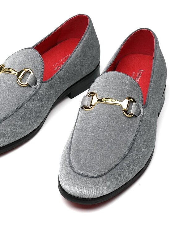 Men\'s Grey Velvet Loafers Wedding Party Prom Homecoming Shoes main image 6